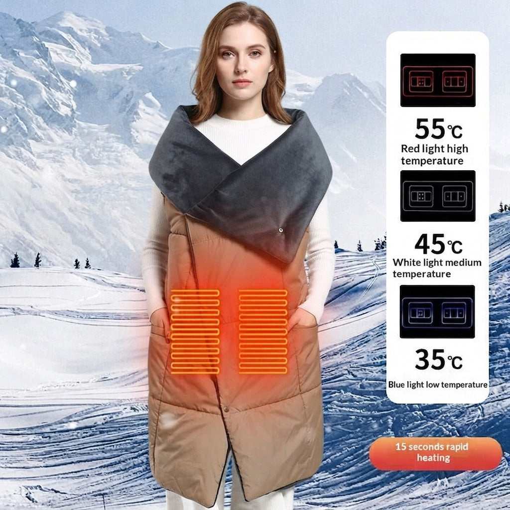 Smart USB Heated Blanket 3 Temperature Levels Wrap Warm Shawl for Waist and Legs Multi-functional Coat Cozy Comfort for Cold Weather