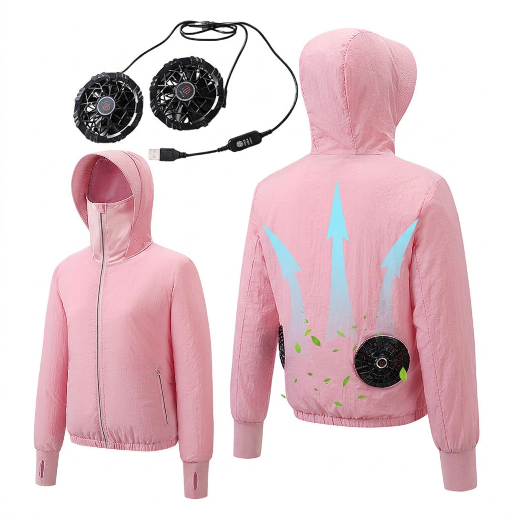 Sun Protective Cooling Fan Jacket for Men Women, UPF 50+ Air Conditioned Lightweight Hoodie, UV Protection USB Cool Jacket for Summer Hot Weather Work, Outdoor Activities