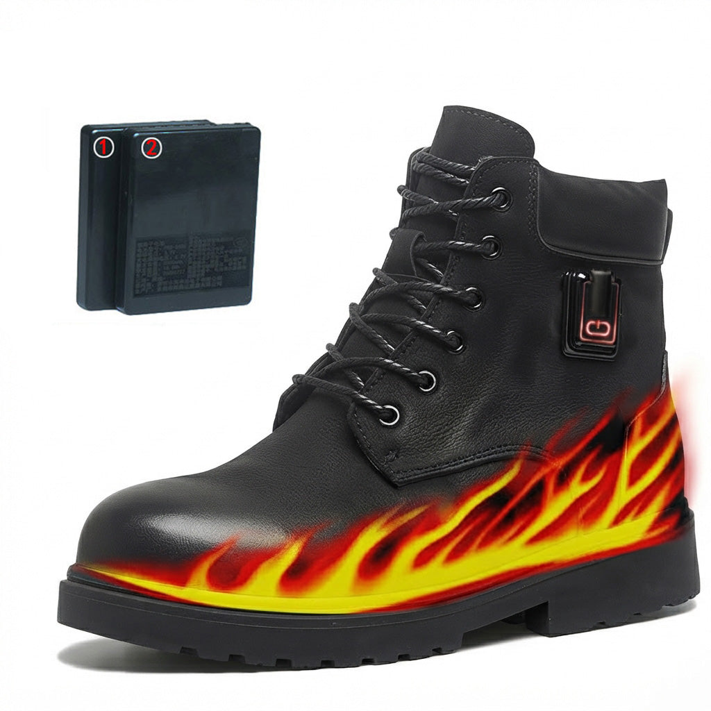 Genuine Leather Ankle Heated Boots for Men & Women with 20000mAh Battery 5-level Temperature Adjustment Fur Liner Rechargeable Electric Winter Warm Snow Boots