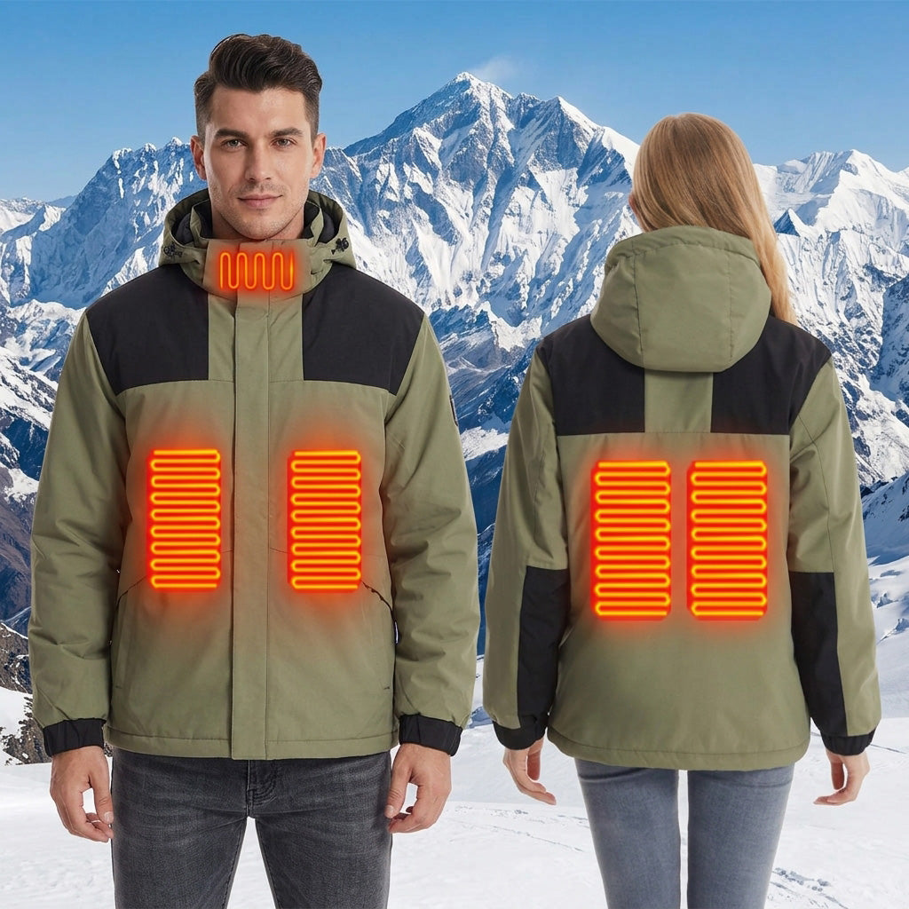 Winter Hooded Heated Coats for Men and Women, Windproof Waterproof Unisex Heating Warm Jackets, Large Heating Zones 3 Levels Heat Control USB Charging Electric Body Warmer Overcoat Hoodie