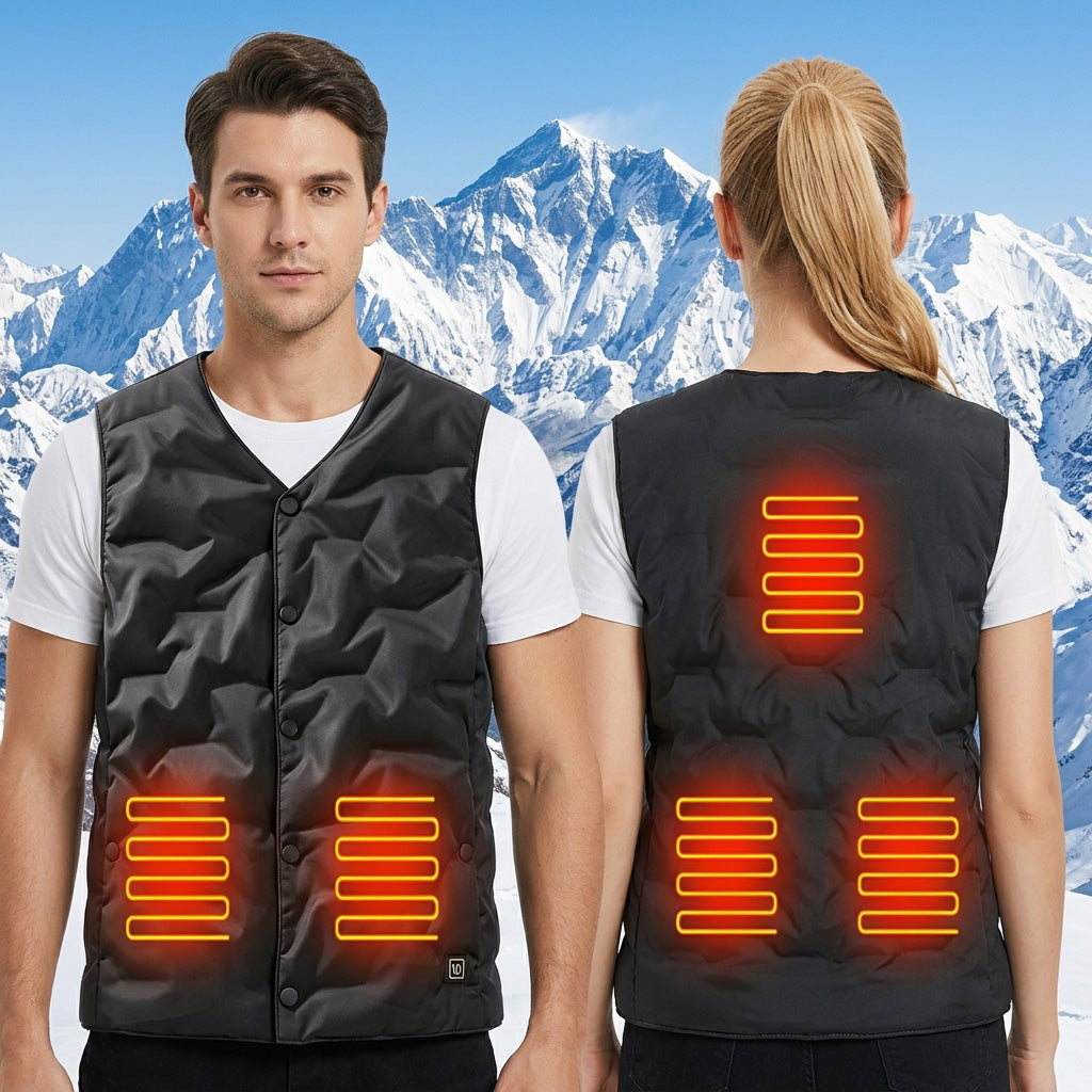 Lightweight V-Neck Quilted Electric Heated Vest for Women Men, USB Charging 3 Gear Temp Control 5 Heating Zones Snap Button Warming Gilet - Firoth